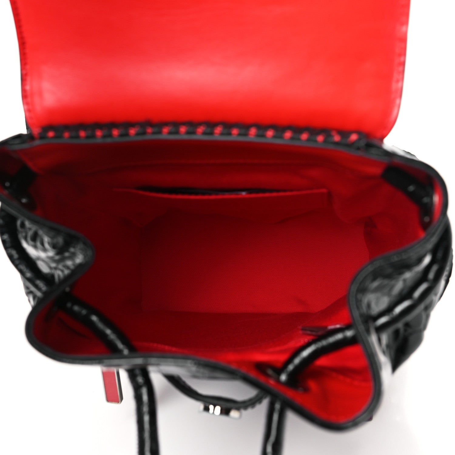 Christian Louboutin Calfskin Alligator Embossed Spiked Small Explorafunk Backpack Black 5 of 10