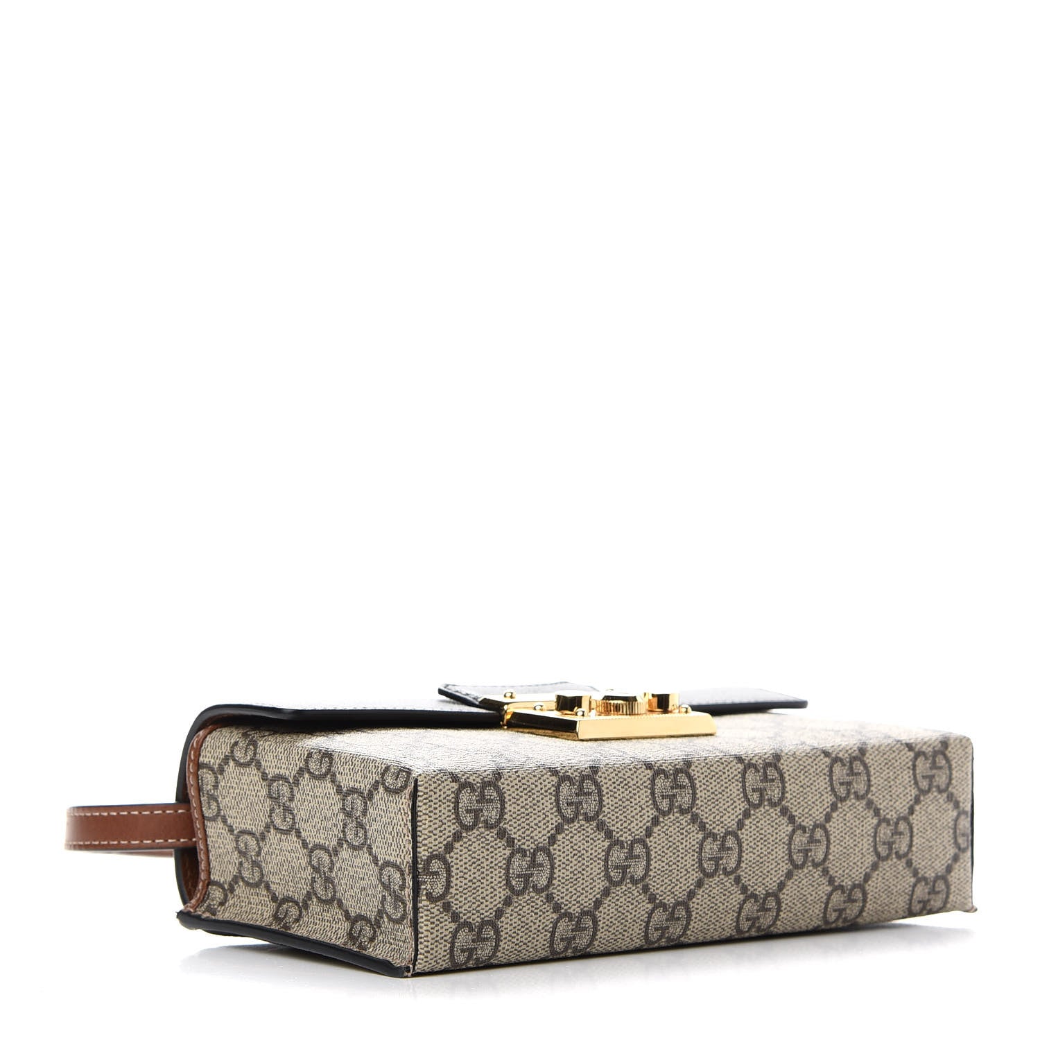 Gucci GG Supreme Monogram Calfskin Mini Padlock Top Handle Shoulder Bag Beige Black Cuir 4 of 9