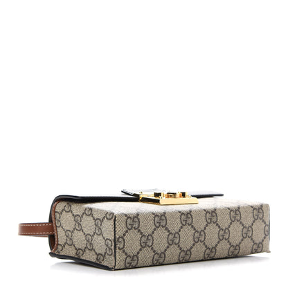 Gucci GG Supreme Monogram Calfskin Mini Padlock Top Handle Shoulder Bag Beige Black Cuir 4 of 9