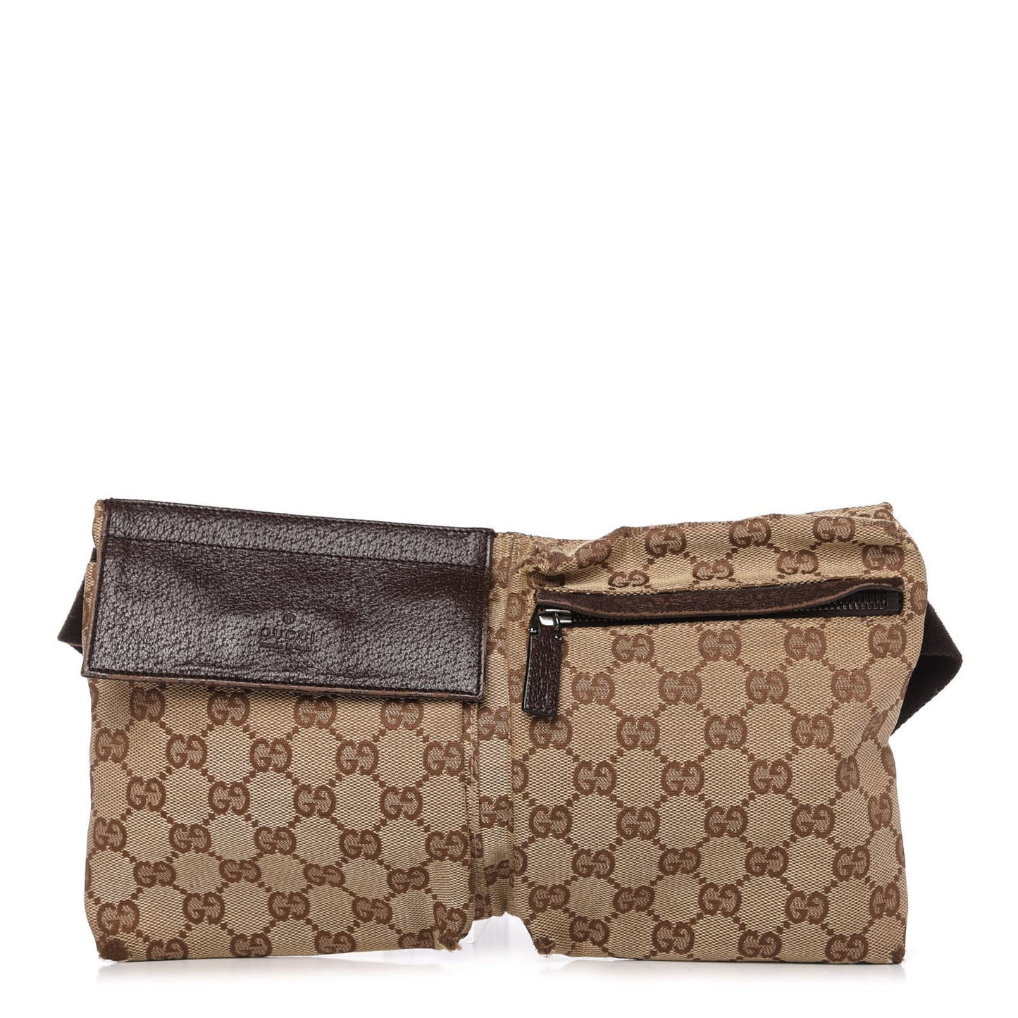 GG Monogram Double Pocket Belt Bag Dark Brown
