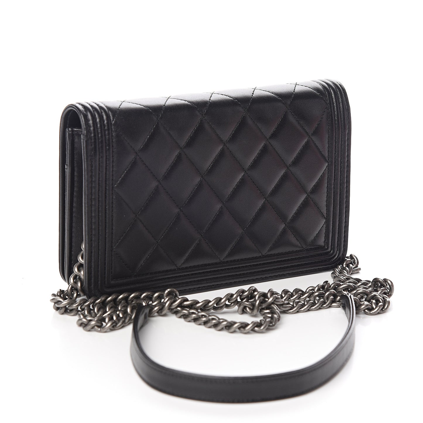 Lambskin Quilted Boy Wallet On Chain WOC Black