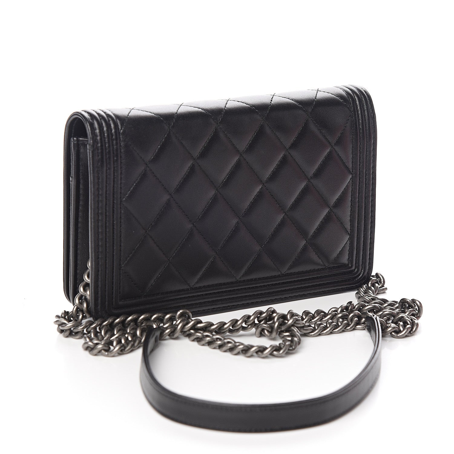 Chanel Lambskin Quilted Boy Wallet On Chain WOC Black 2 of 14