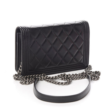 Chanel Lambskin Quilted Boy Wallet On Chain WOC Black 2 of 14