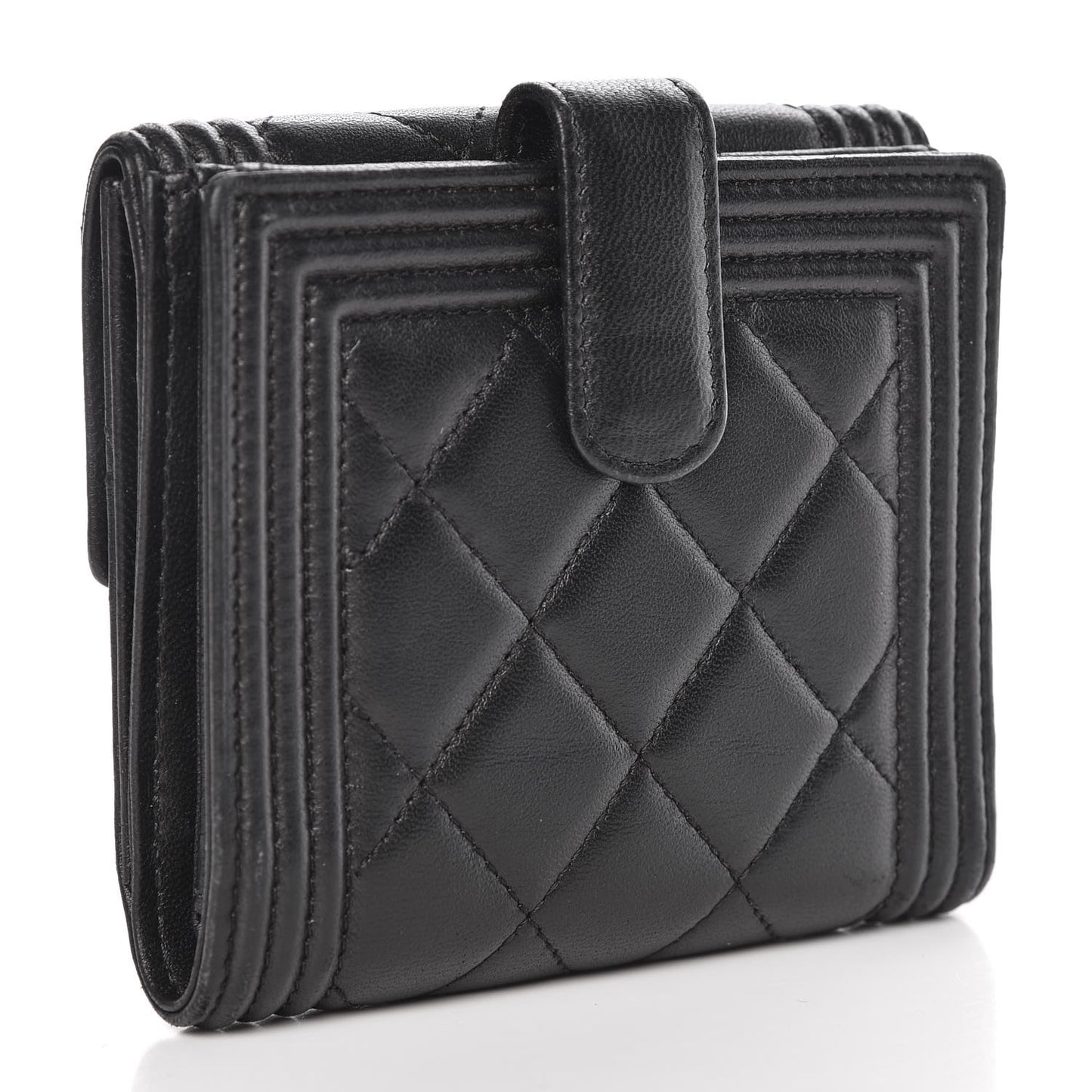 Lambskin Quilted Compact Boy Wallet Black