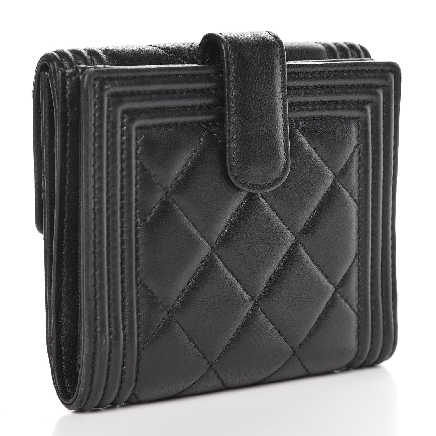 Chanel Lambskin Quilted Compact Boy Wallet Black 3 of 10