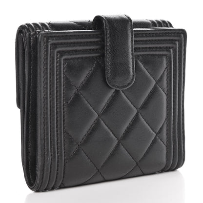 Chanel Lambskin Quilted Compact Boy Wallet Black 3 of 10