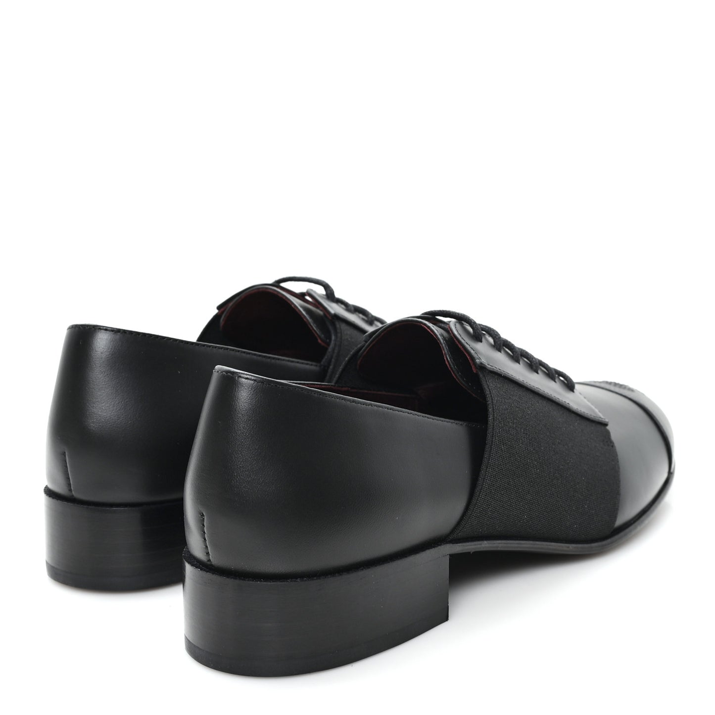 Calfskin Elastic Lace Up Cap Toe CC Loafers 37.5 Black