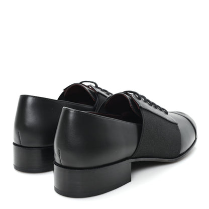 Chanel Calfskin Elastic Lace Up Cap Toe CC Loafers 37.5 Black 5 of 9
