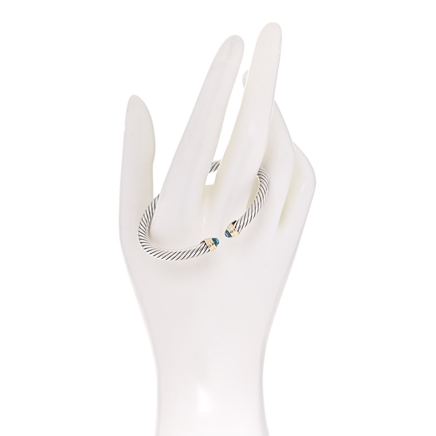 David Yurman Sterling Silver 14K Yellow Gold Blue Topaz 5mm Cable Classics Petite Color Bracelet 2 of 4