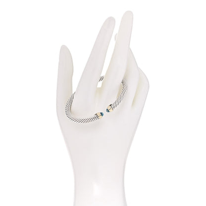 David Yurman Sterling Silver 14K Yellow Gold Blue Topaz 5mm Cable Classics Petite Color Bracelet 2 of 4