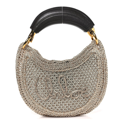 Chloe Metallic Crochet Calfskin Mini Summer Banana Hobo Silver 1 of 9