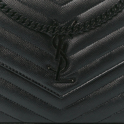 Saint Laurent Grain De Poudre Matelasse Chevron Monogram Monochrome Chain Wallet Black 7 of 10