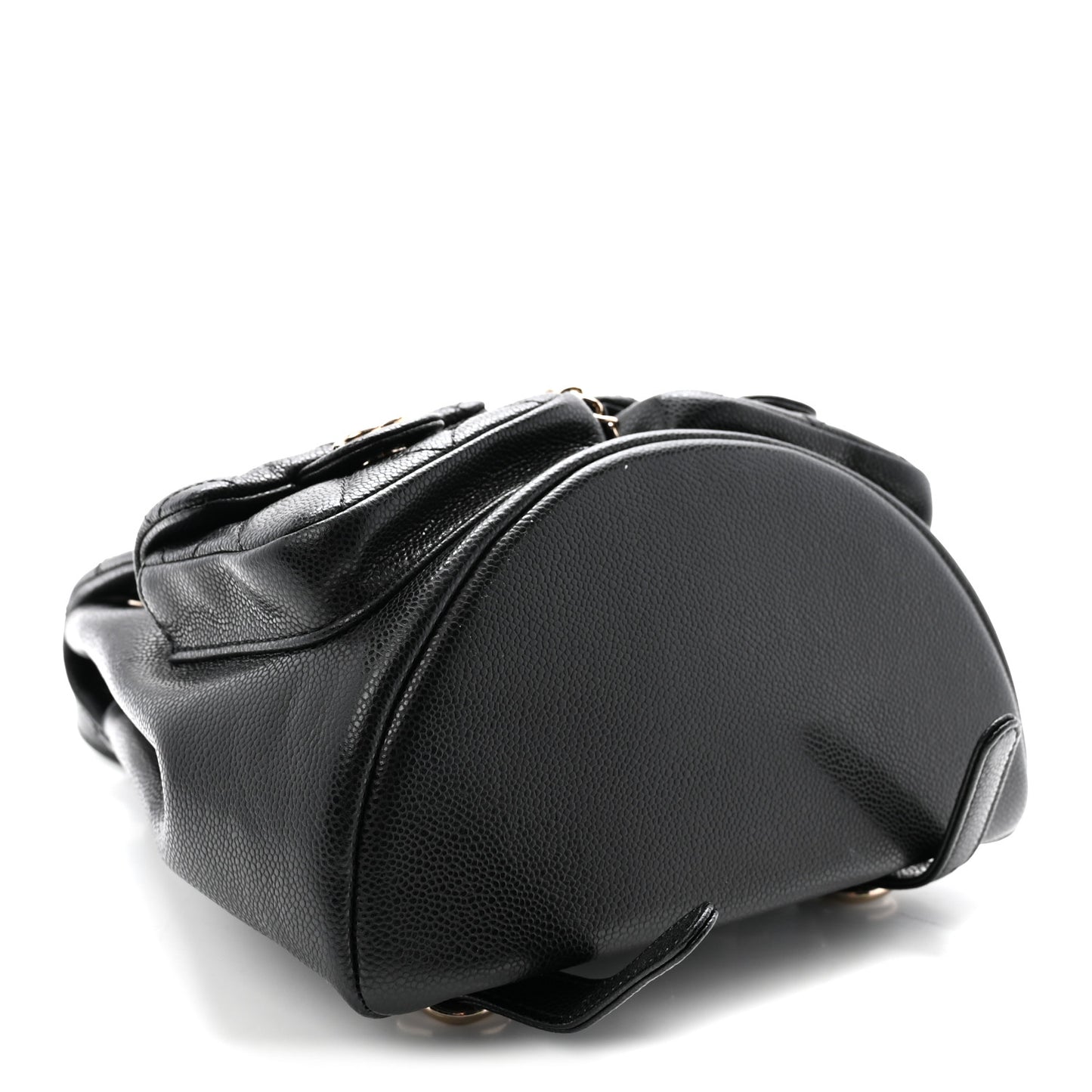Shiny Caviar Quilted Medium Duma Pockets Drawstring Backpack Black