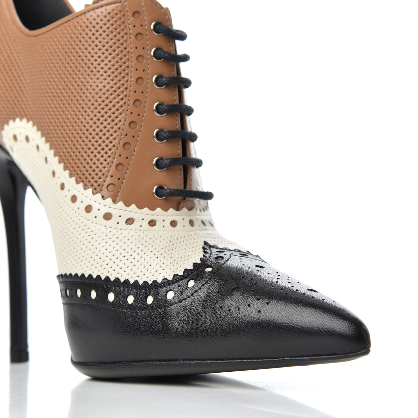 Malaga Kid Womens Gia Brogue Lace Up Stilettos 39.5 Black Brown