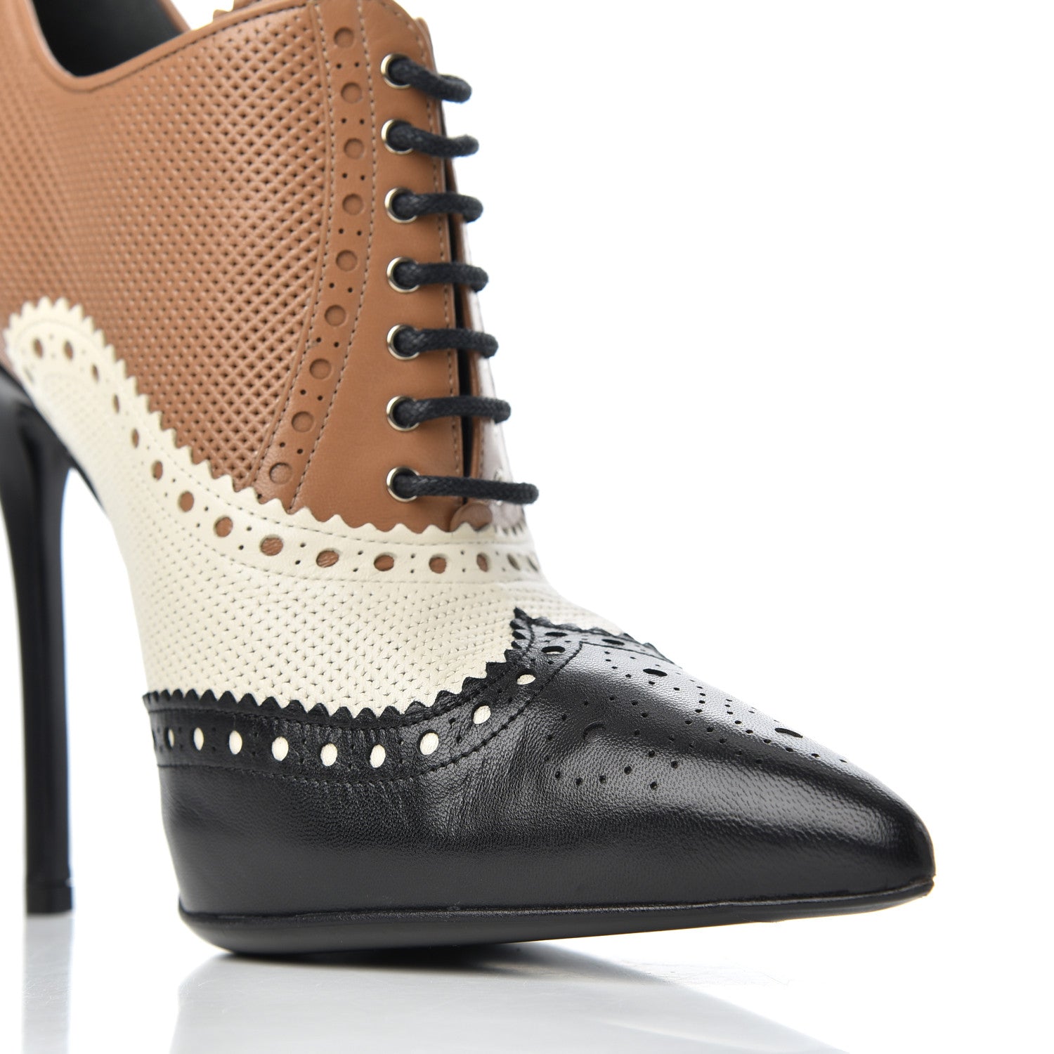 Gucci Malaga Kid Womens Gia Brogue Lace Up Stilettos 39.5 Black Brown 12 of 14