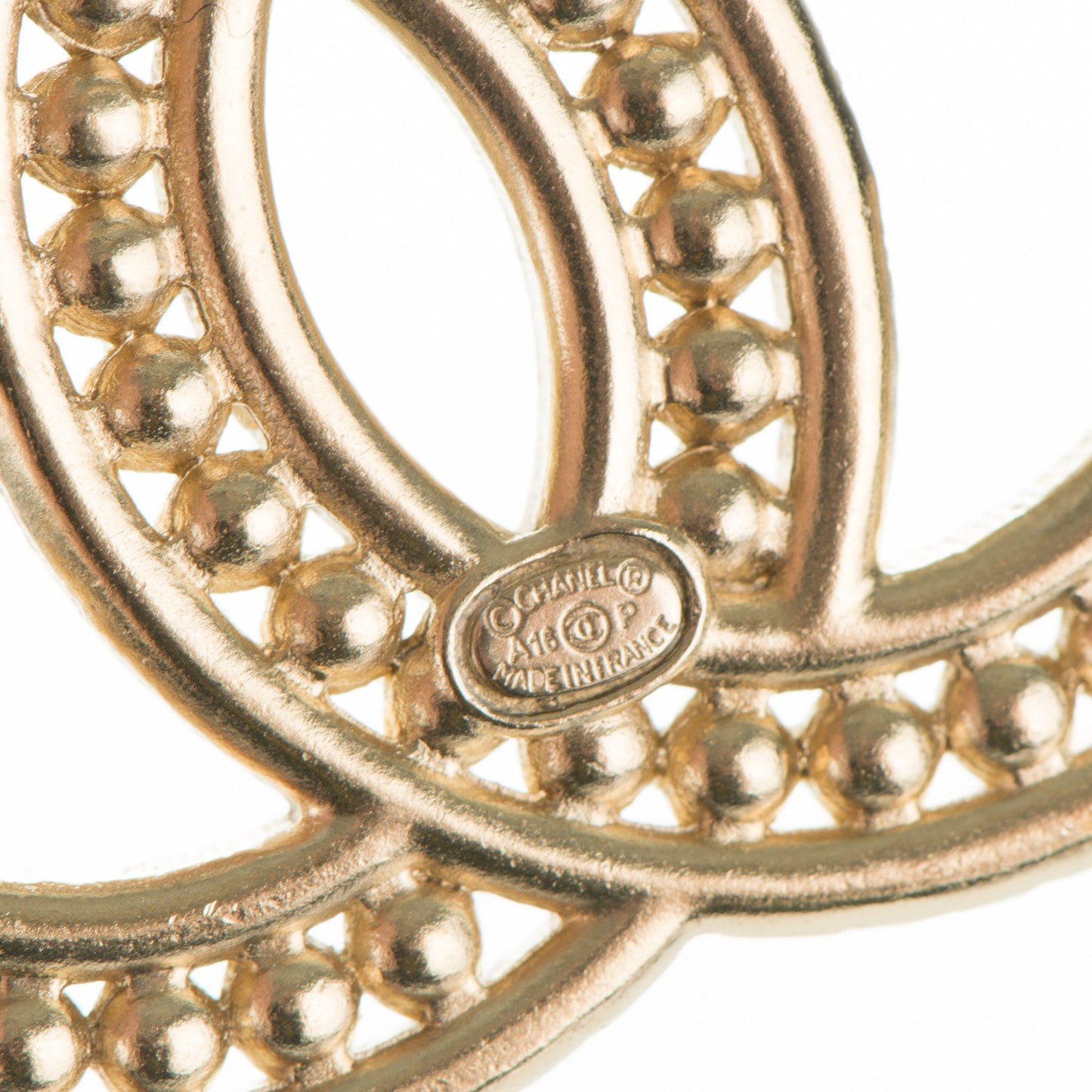 Pearl Baguette Crystal CC Brooch Gold