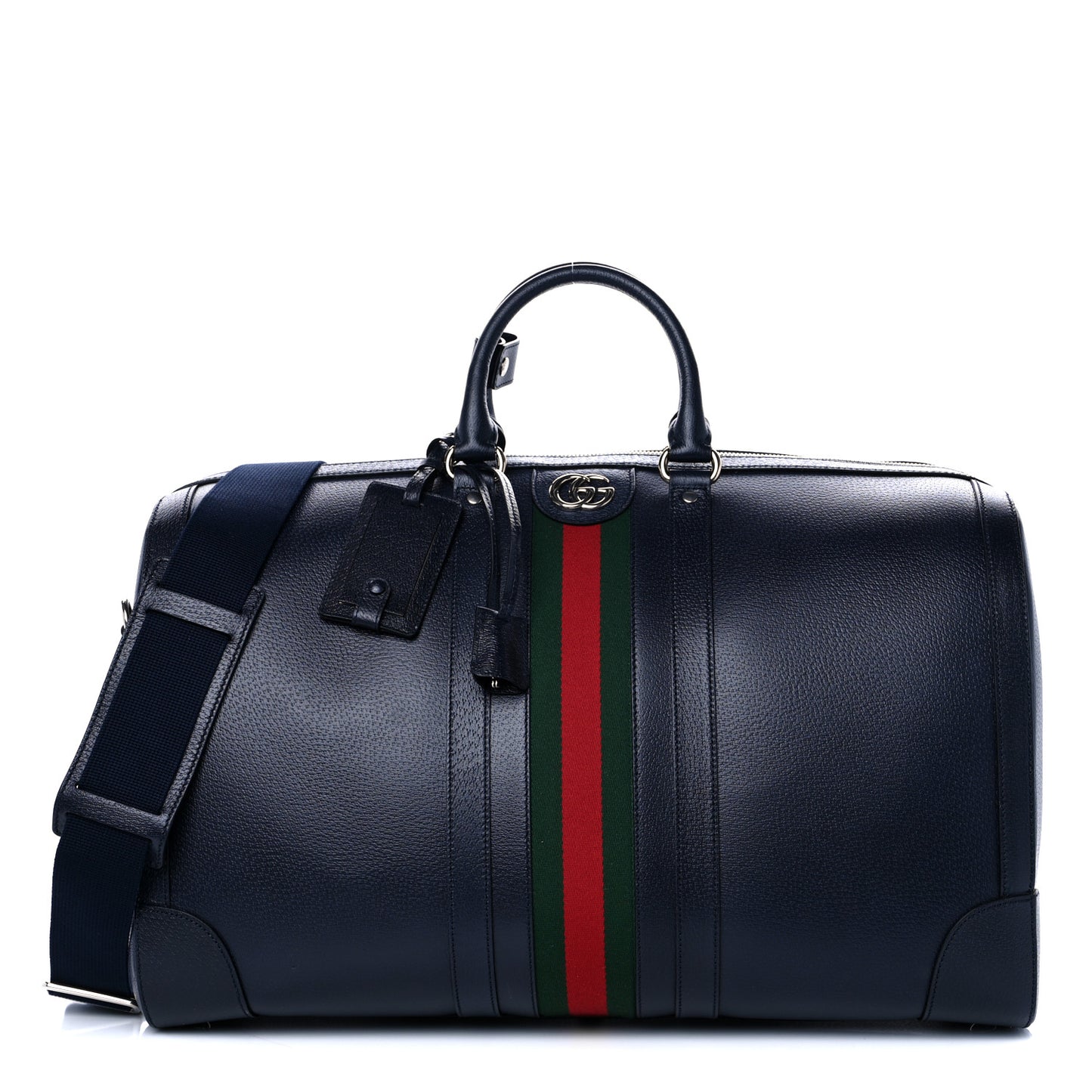 Textured Dollar Calfskin Web Large Savoy Duffle Bag Navy