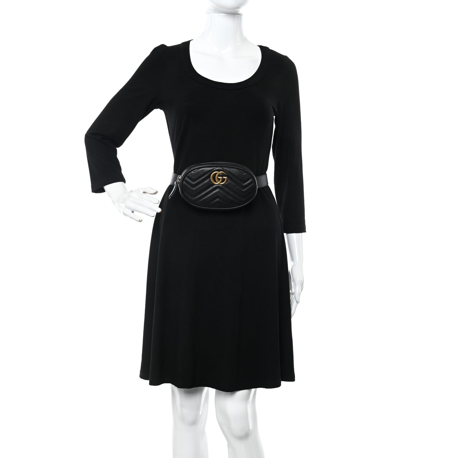 Gucci Calfskin Matelasse GG Marmont Belt Bag 85 34 Black 2 of 15
