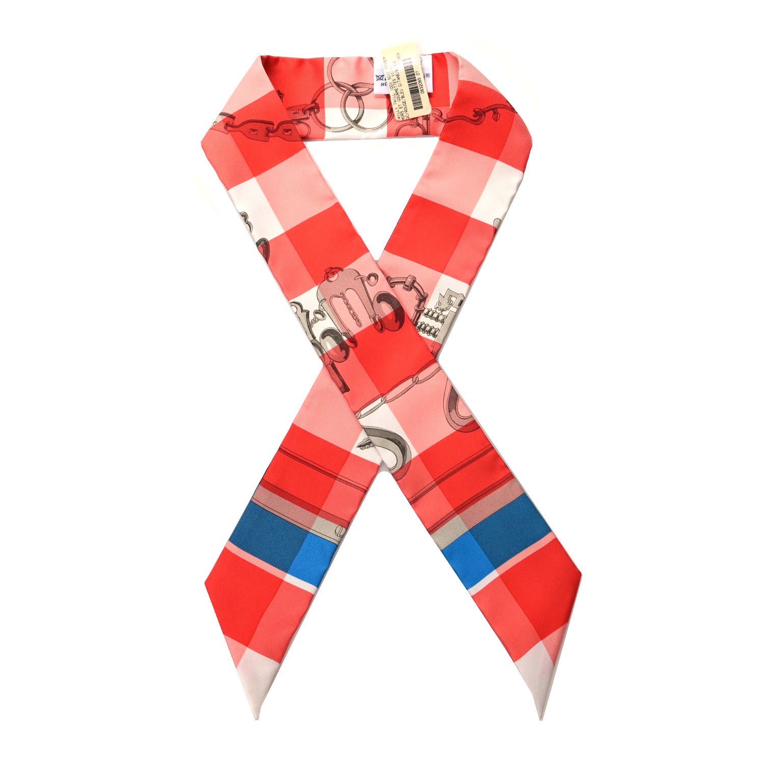 Hermes Silk Mors Et Gourmettes Vichy Twilly Rouge Bleu Gitane White 1 of 4