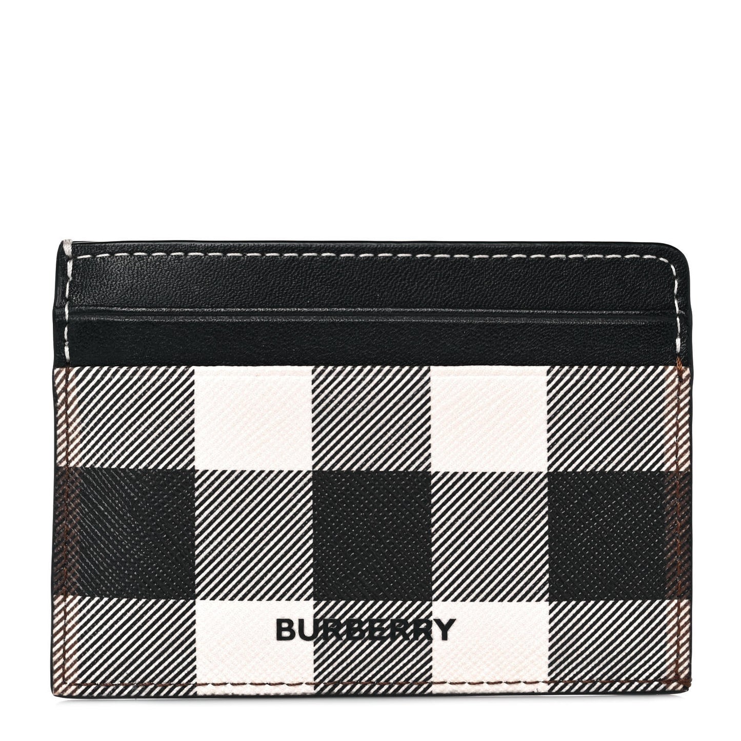 Gingham Check Calfskin Card Case Black White