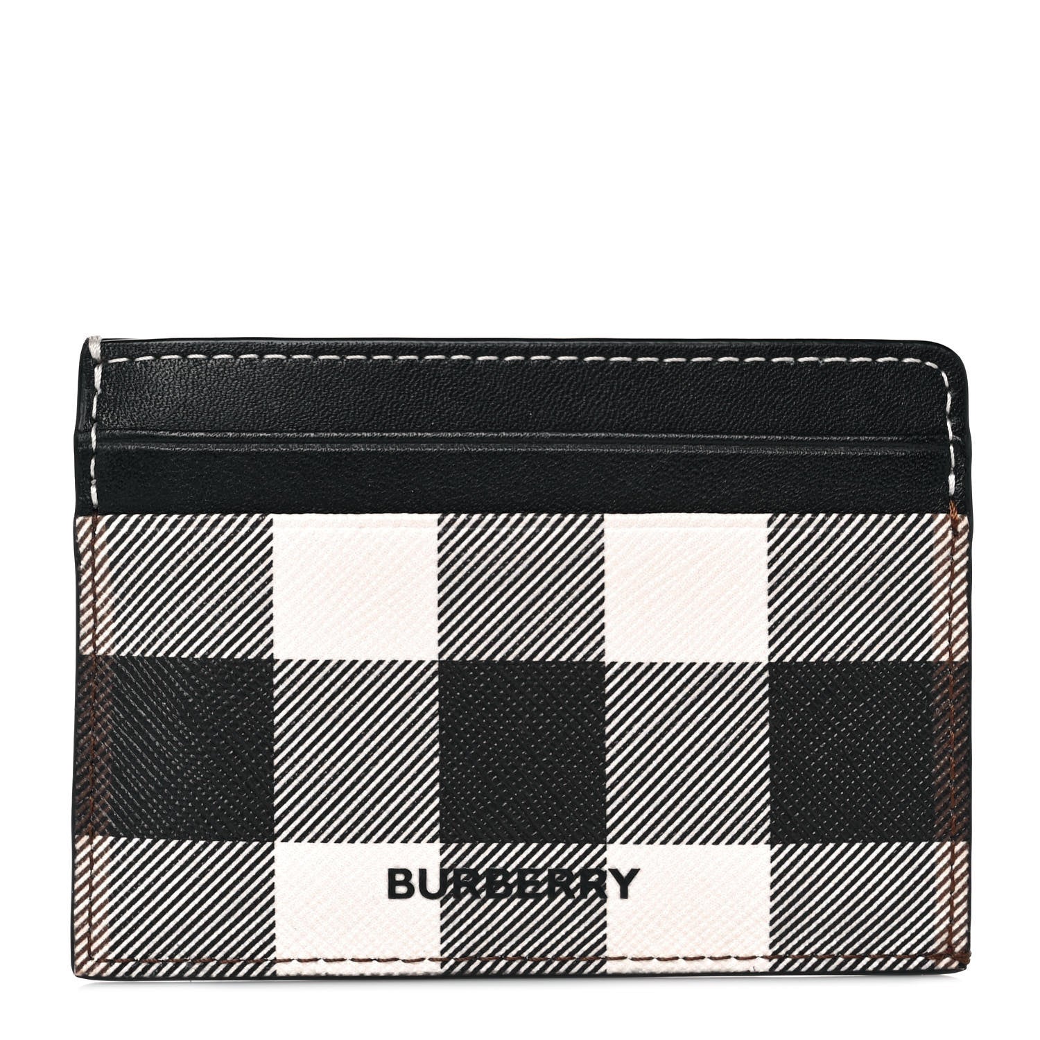 Burberry Gingham Check Calfskin Card Case Black White 1 of 9