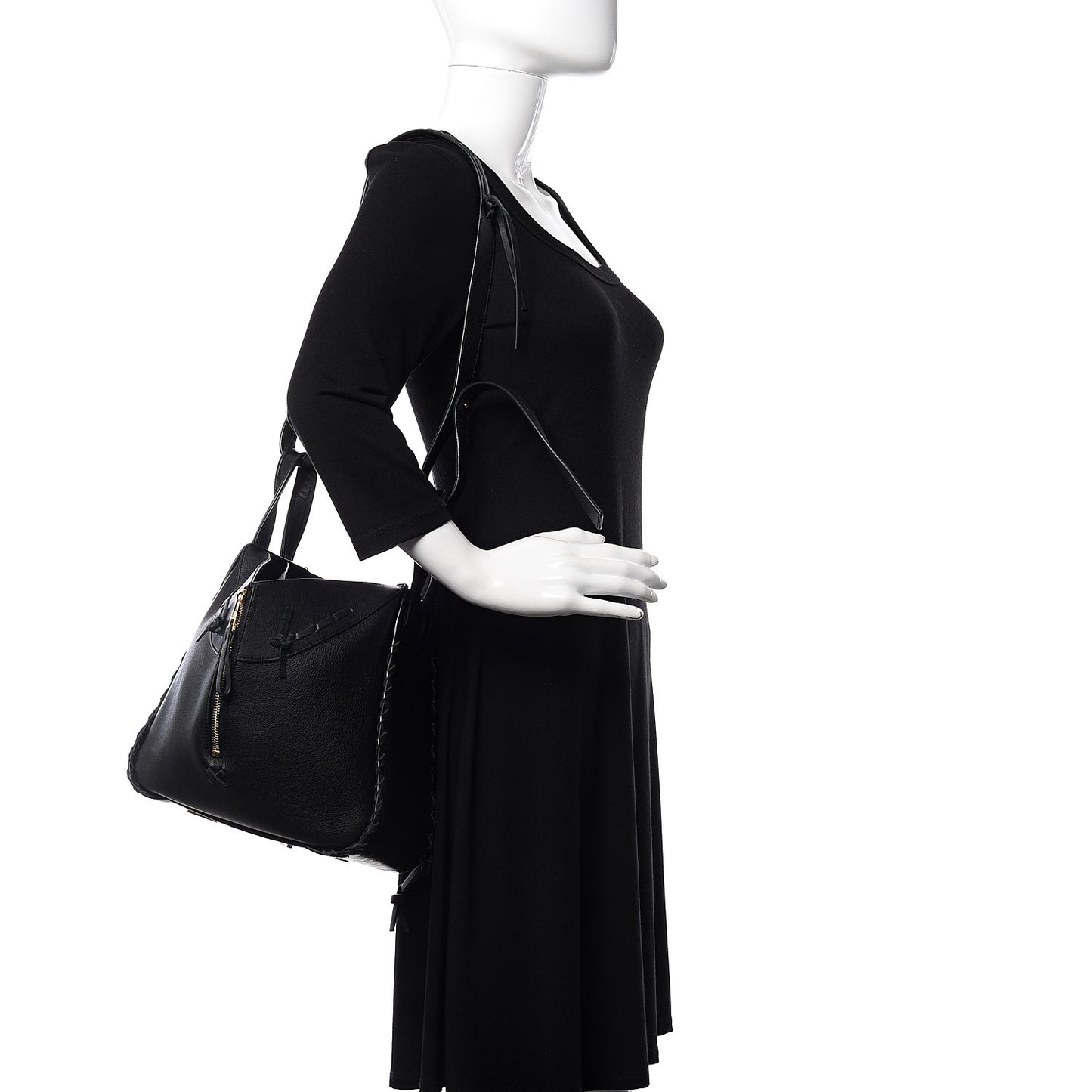 Calfskin Small Whipstitch Hammock Shoulder Bag Black