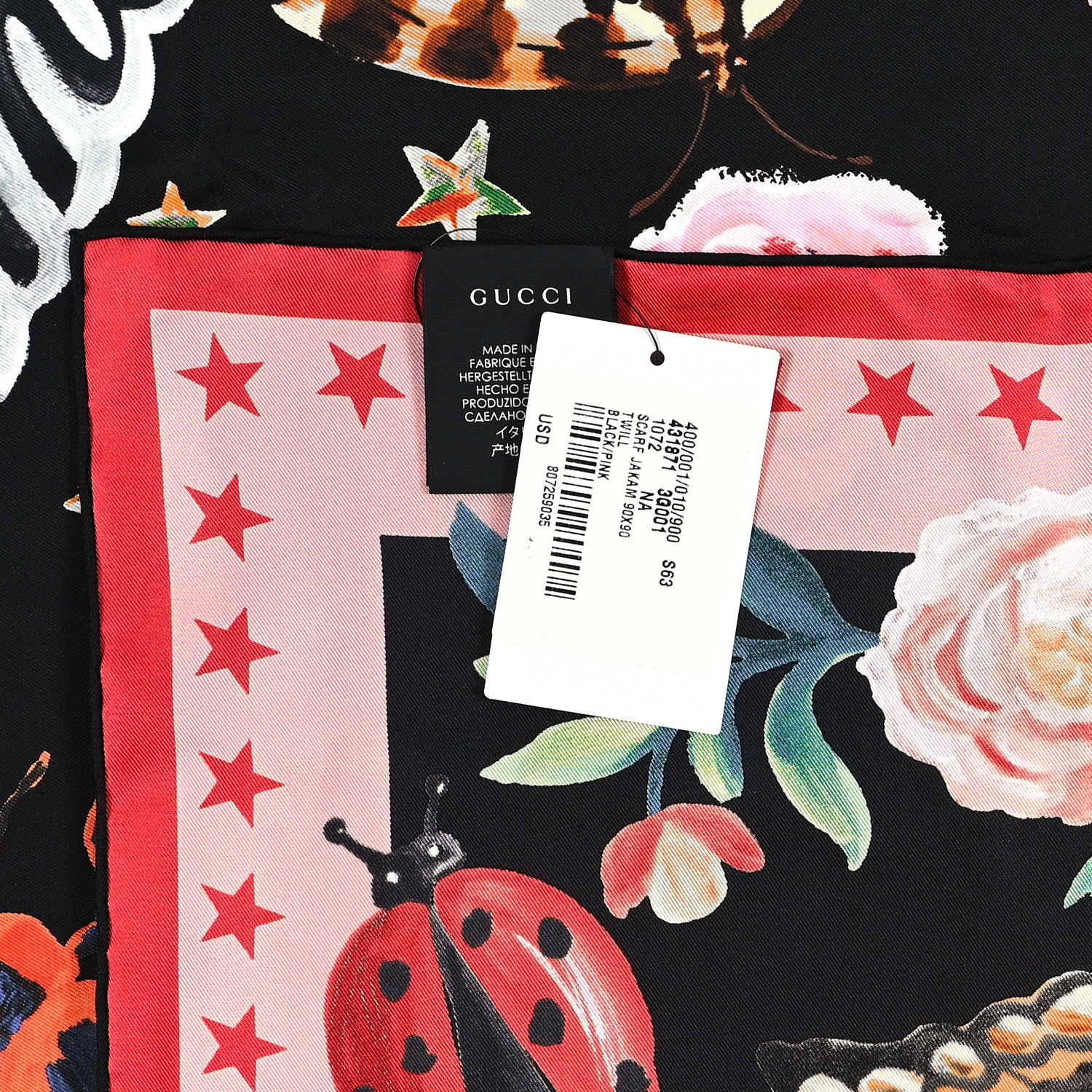 Gucci Silk Twill Jakam Square Scarf Black Pink 3 of 4
