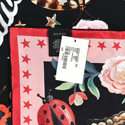 Gucci Silk Twill Jakam Square Scarf Black Pink 3 of 4