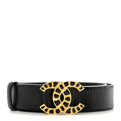 Chanel Lizard Embossed Calfskin Gripoix Poured Glass Along The Nile CC Belt 80 32 Black Gold 1 of 7