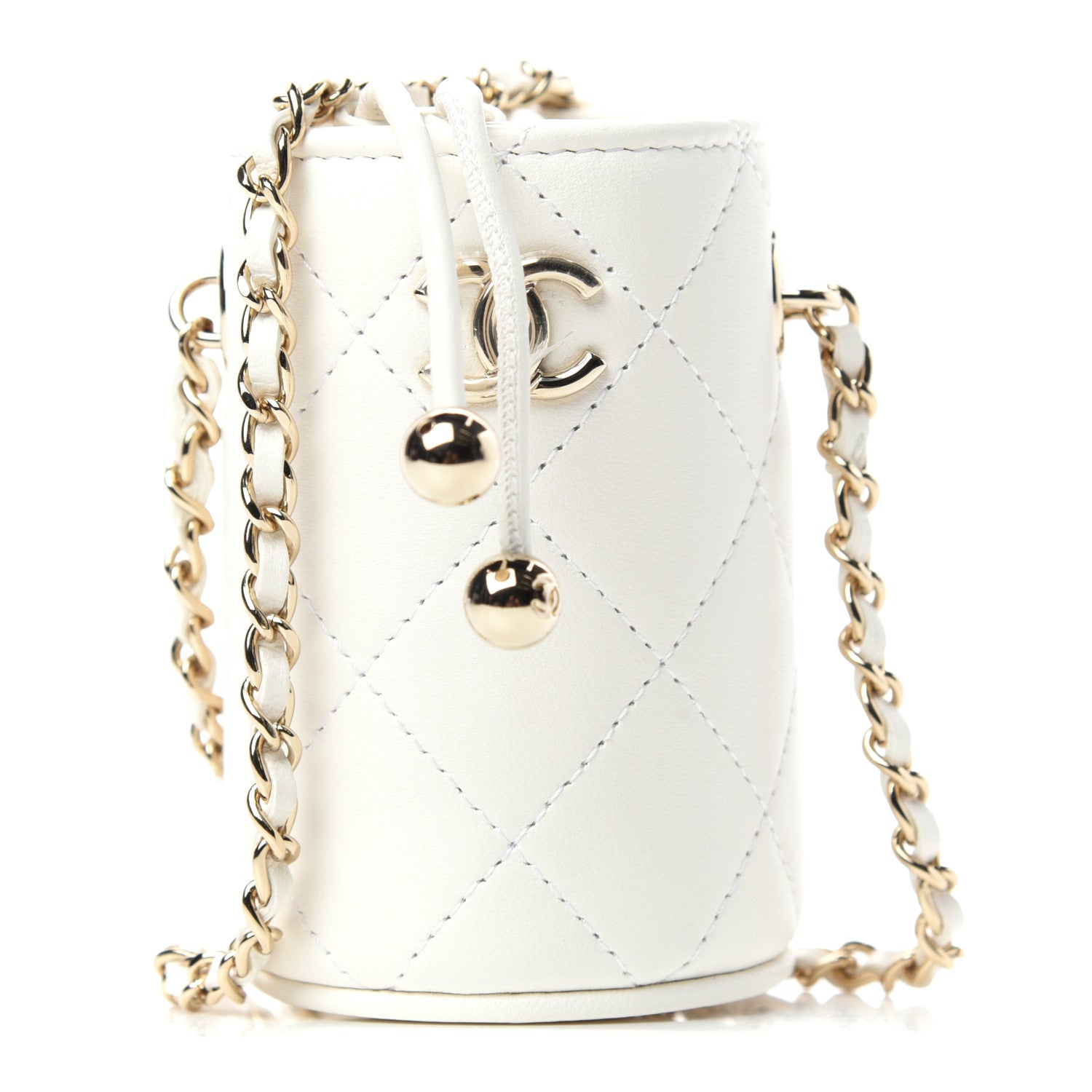 Chanel Lambskin Quilted Mini Bucket Bag With Chain White 1 of 10