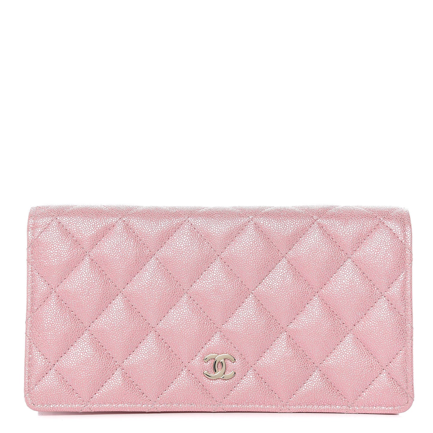 Iridescent Caviar Quilted Yen Wallet Rose Pink
