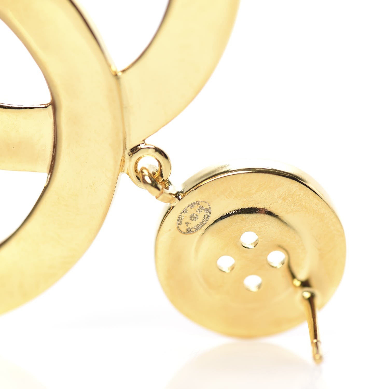 Chanel Metal Large Paris Button Earrings Gold 4 of 5
