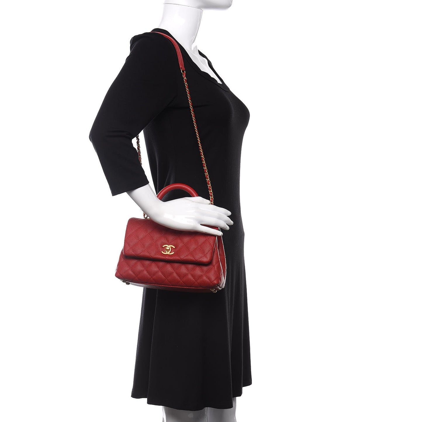 Caviar Quilted Mini Coco Handle Flap Dark Red
