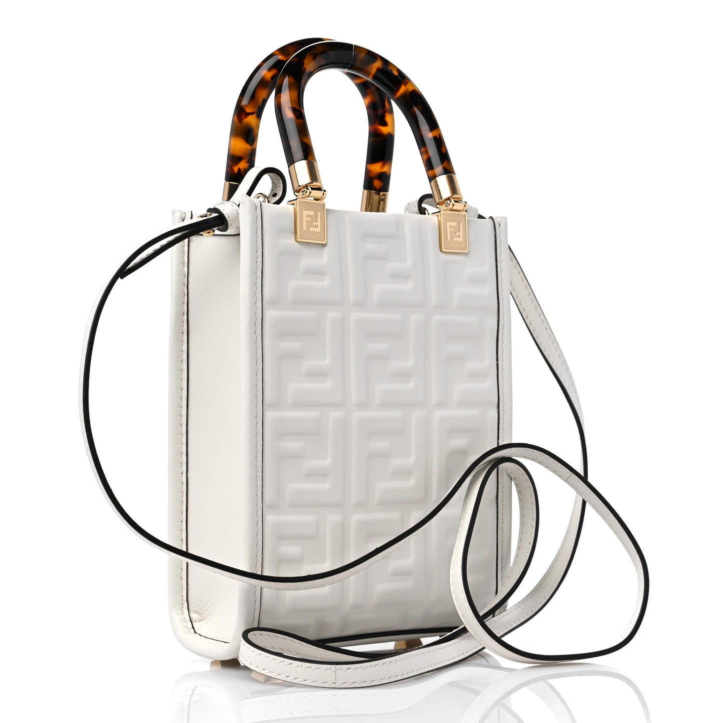 Vitello Plexiglass FF Embossed Mini Fendi Sunshine Shopper Tote White