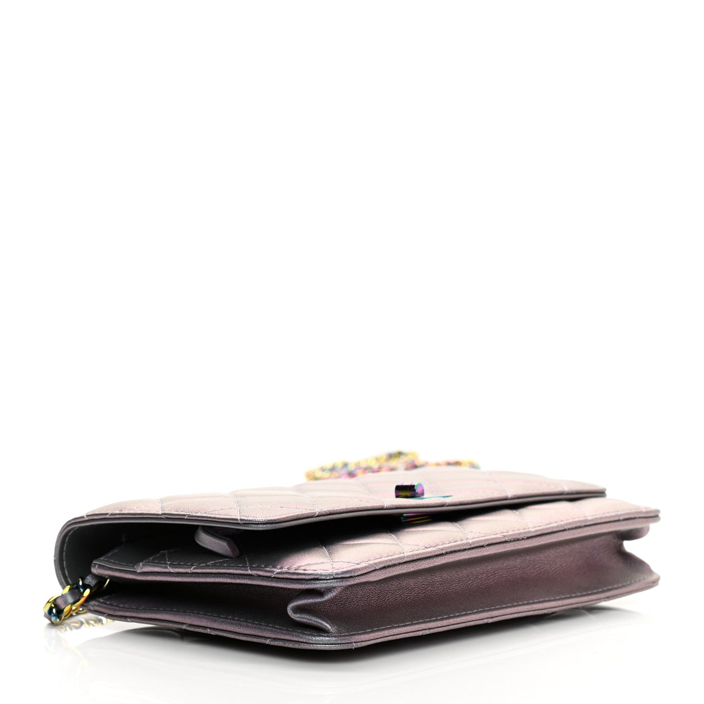 Iridescent Lambskin Quilted Reissue Wallet On Chain WOC Light Purple