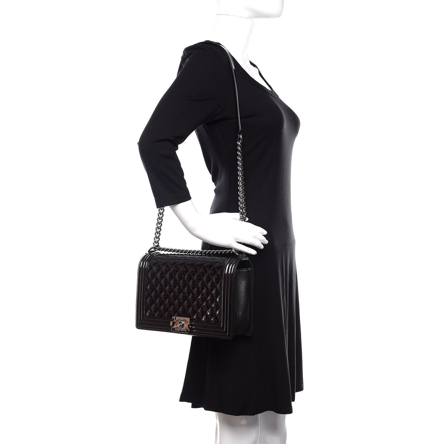 Patent Quilted New Medium Boy Flap Black