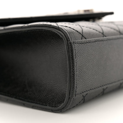 Saint Laurent Grain De Poudre Textured Mixed Matelasse Triquilt Medium Monogram Satchel Black 9 of 11