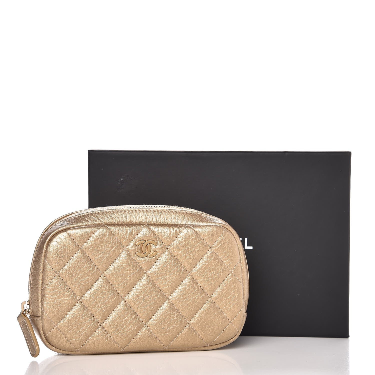 Chanel Metallic Calfskin Quilted Small Curvy Pouch Cosmetic Case Gold 8 of 8