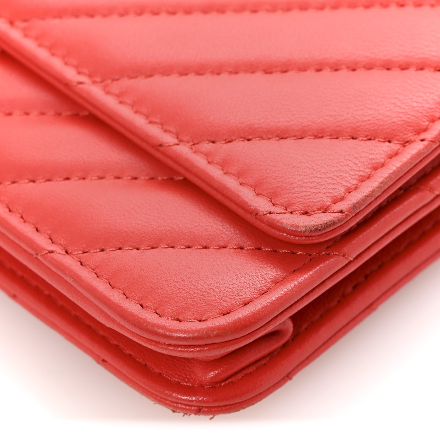 Lambskin Chevron Quilted Trendy CC Wallet On Chain WOC Red