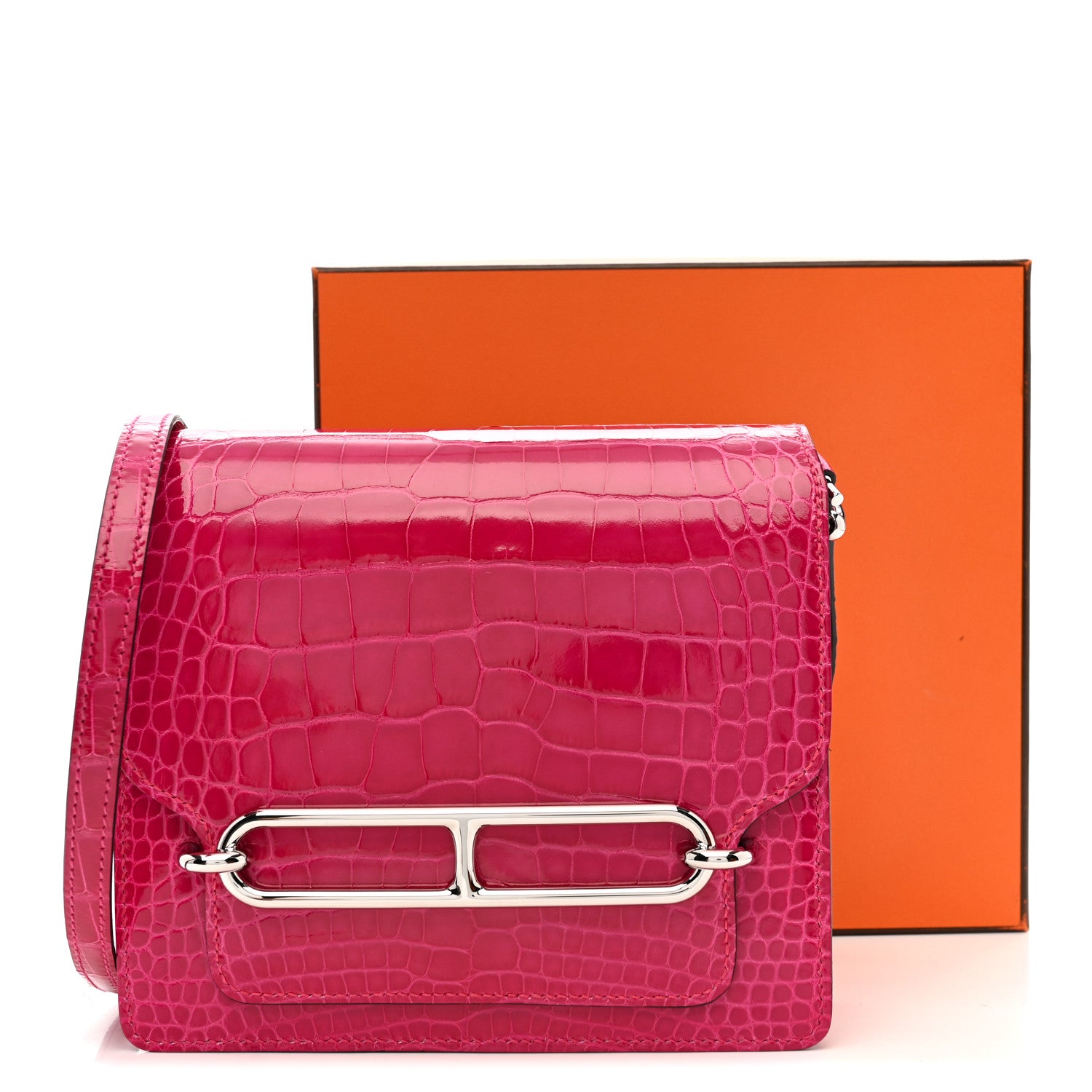 Hermes Shiny Alligator Mini Sac Roulis Rose Mexico 11 of 11