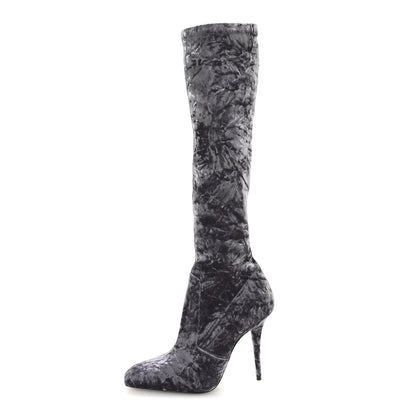 Saint Laurent Velvet Ella Knee High Boots 37.5 Cool Grey 1 of 7
