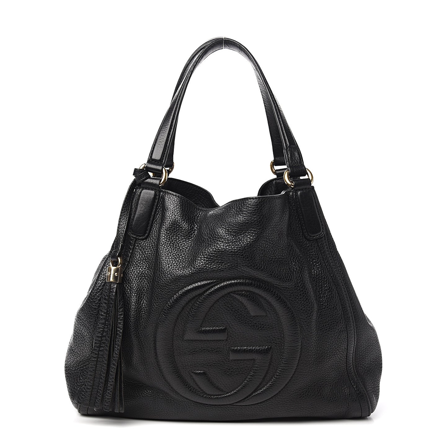 Pebbled Calfskin Medium Soho Shoulder Bag Black
