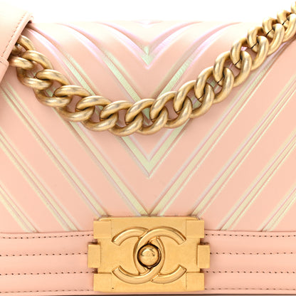 Chanel Calfskin Painted Chevron Embossed Medium Boy Flap Pink 8 of 12