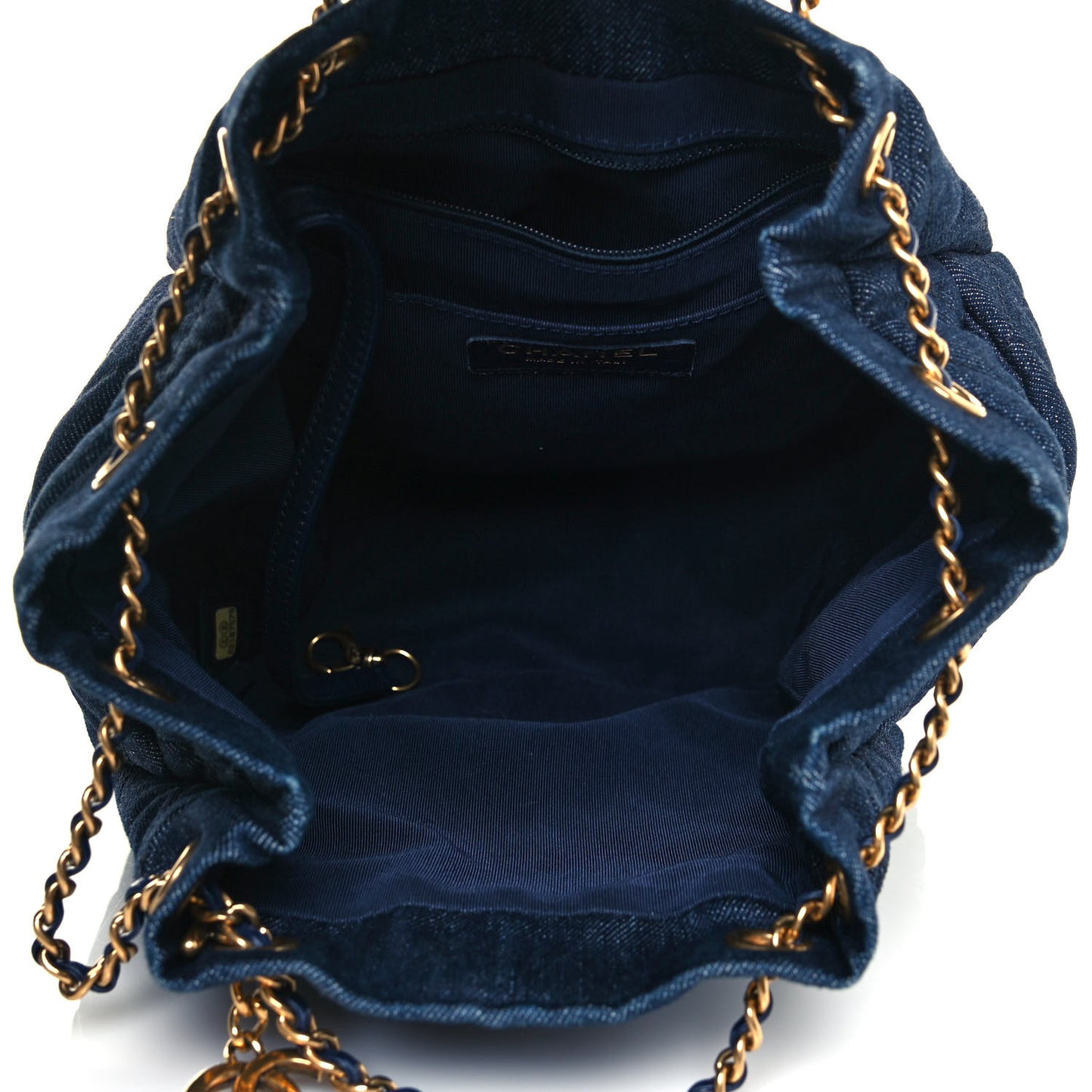 Washed Denim Quilted Small Urban Spirit Drawstring Bag Dark Blue