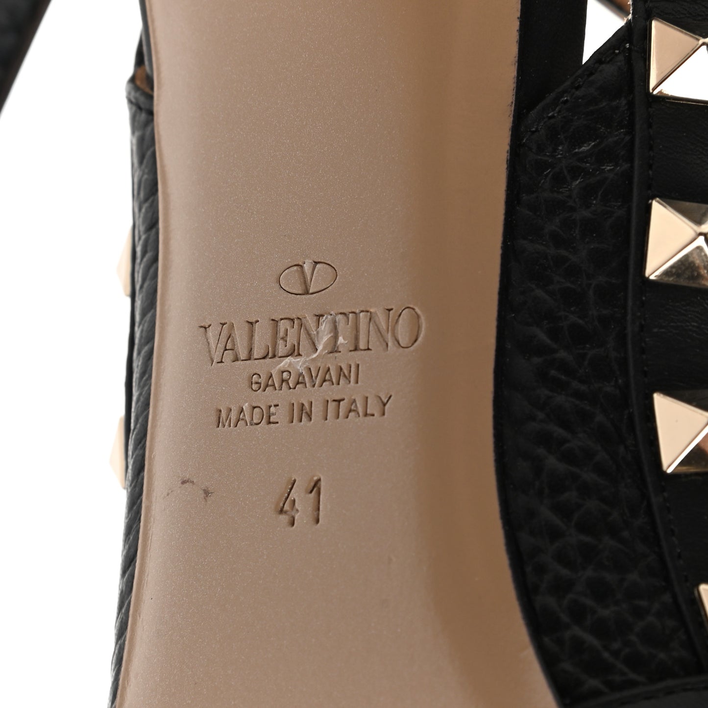 Pebbled Calfskin Rockstud Ankle Strap Pumps 41 Black