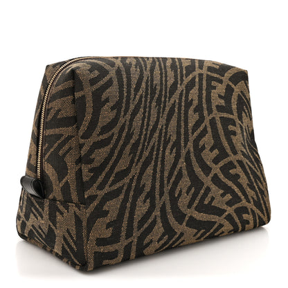 Fendi X SARAH COLEMAN Fabric Jacquard Vitello King FF Vertigo Medium Trapezoid Beauty Pouch Tobacco Moro Black 3 of 7