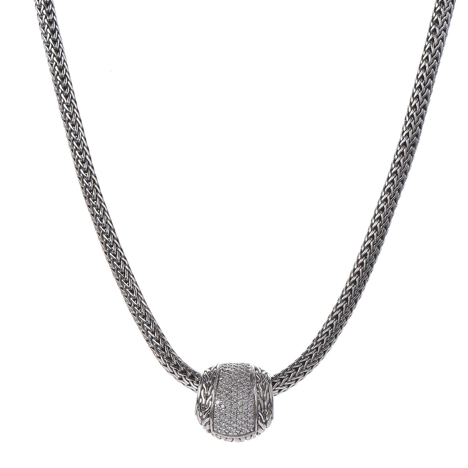 John Hardy Sterling Silver Diamond Half Ball Pendant Necklace 1 of 8
