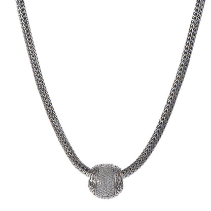 John Hardy Sterling Silver Diamond Half Ball Pendant Necklace 1 of 8