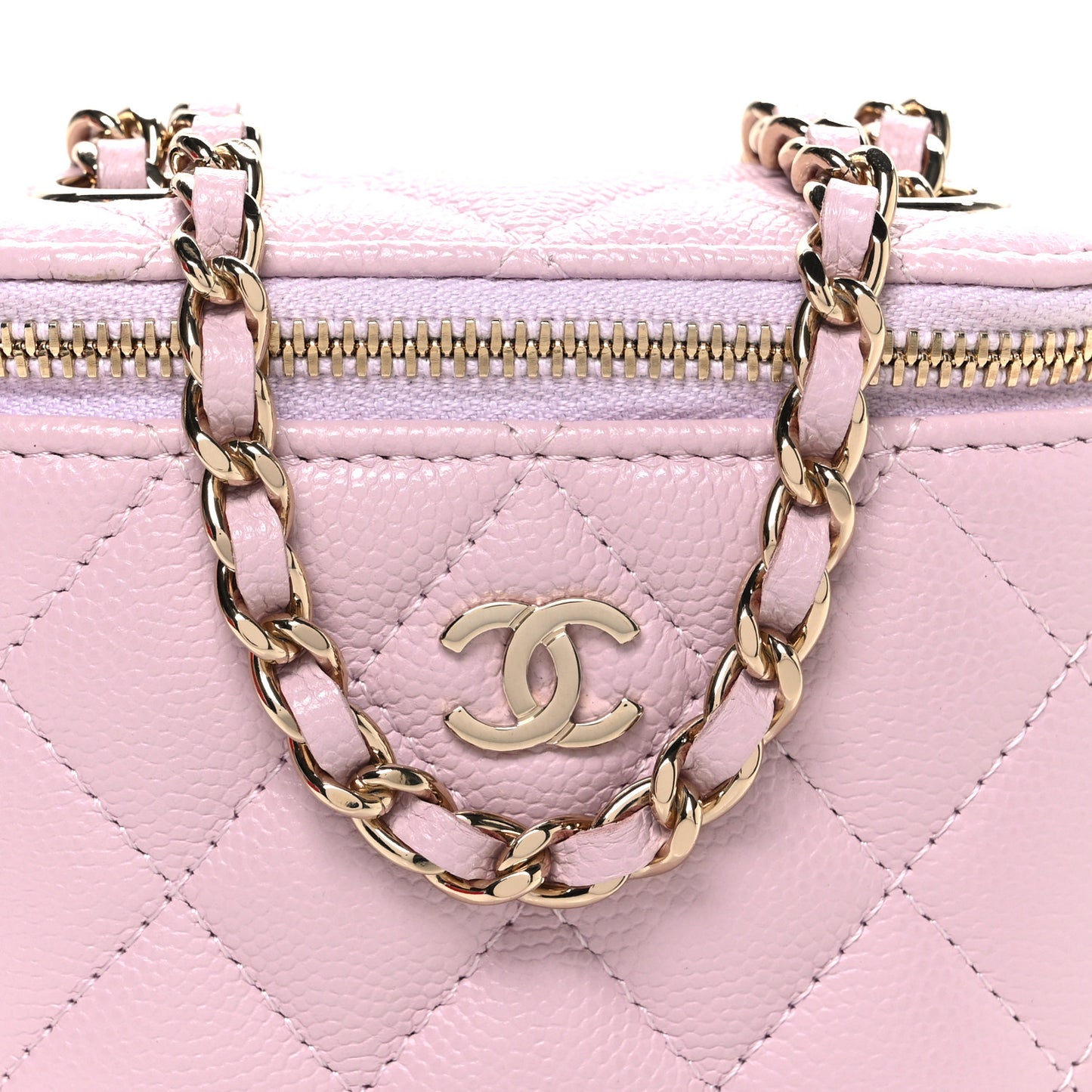 Caviar Quilted Small Vertical Coco Beauty Vanity Case With Chain Light Pink