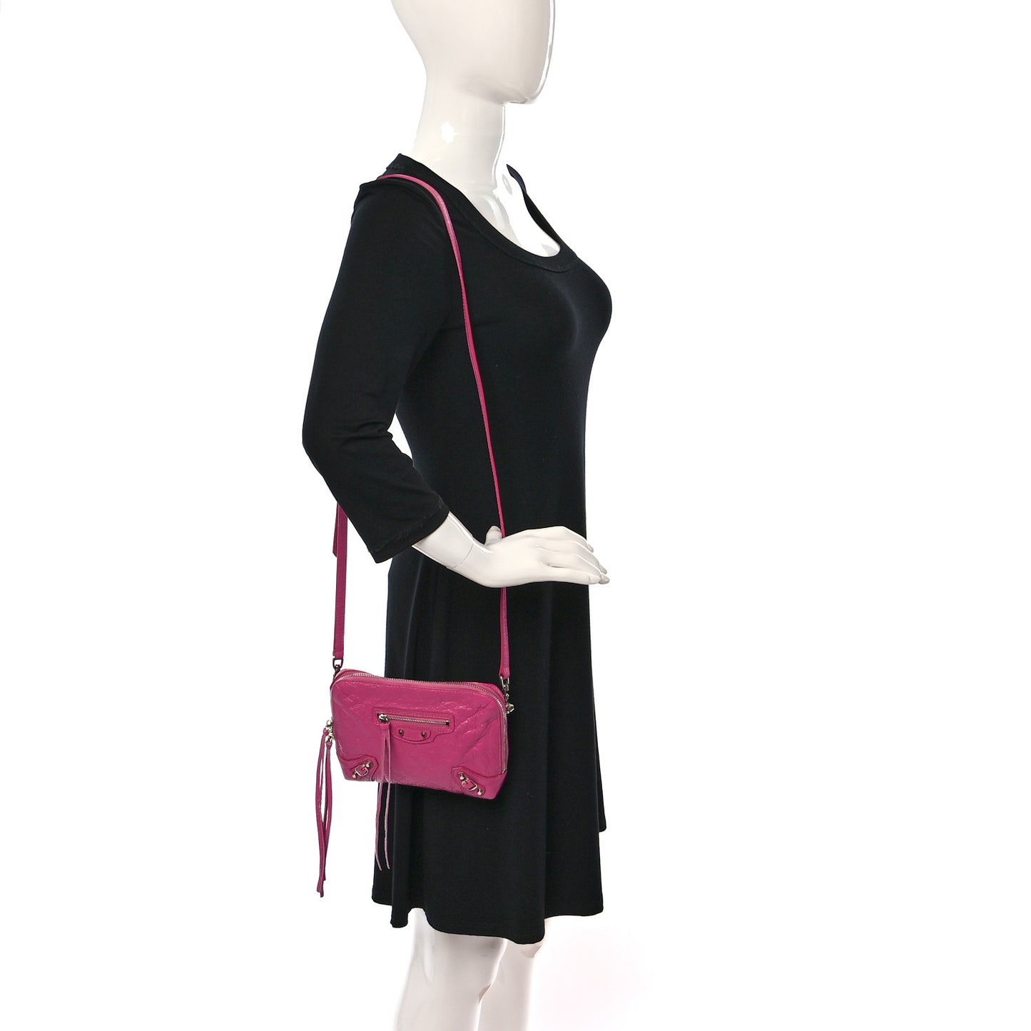 Agneau Arena Classic Silver Hardware XS Reporter Crossbody Rose Flamingo